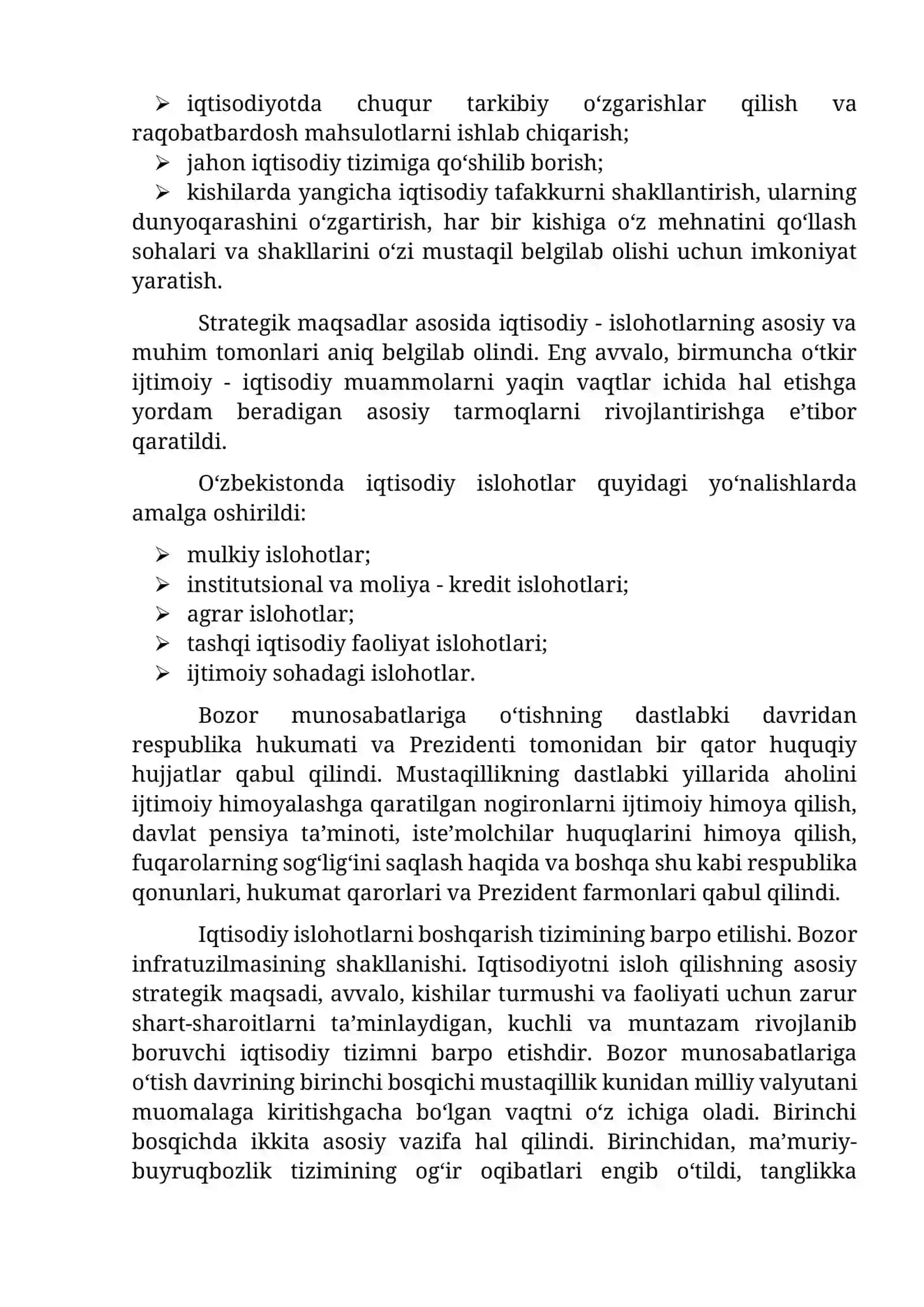 Iqtisodiy islohotlar, xususiy mulkchilikning shakllanishi. O‘zbekistonda bozor munosabatlarining rivojlanishi 3