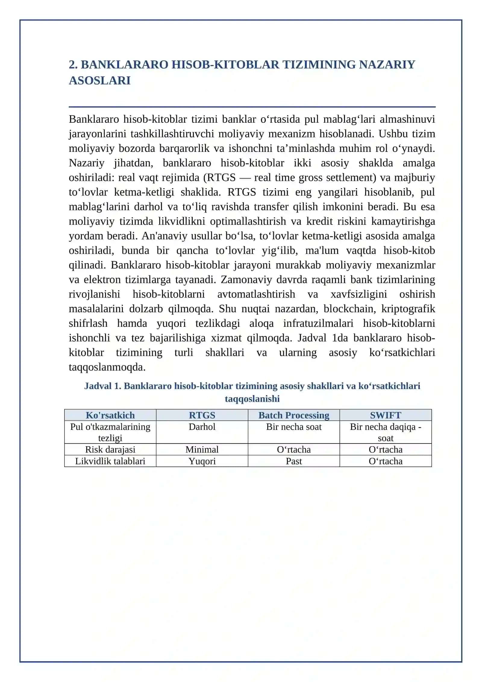 Banklararo hisob-kitoblar hisobi: nazariy asoslar va amaliy jihatlar 3