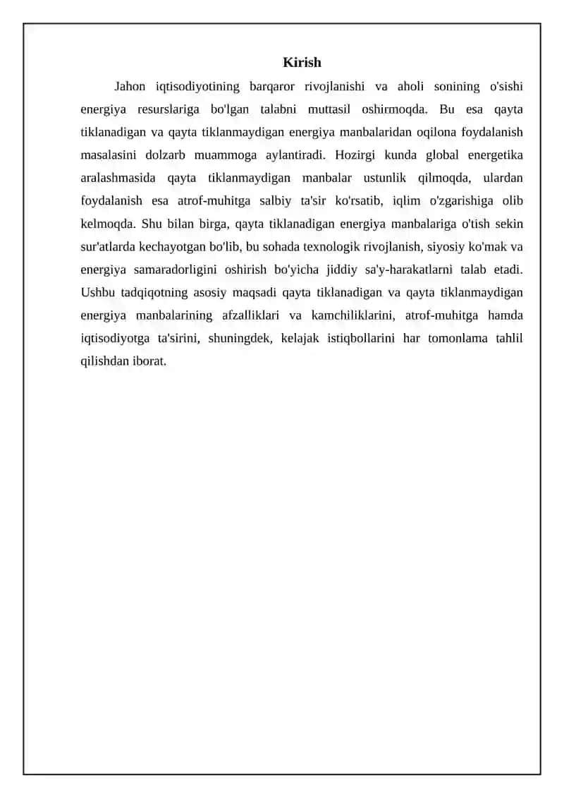 Qayta tiklanadigan va tiklanmaydigan Energiya manbalari 3