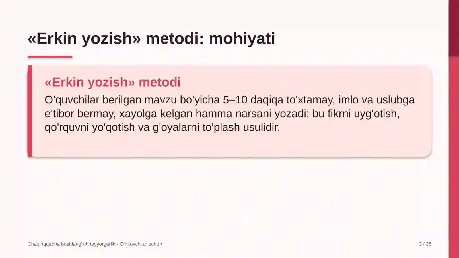 chaqiriqqacha boshlang'ich tayyorgarlik darslarida erkin yozish metodidan foydalanish 7709 3