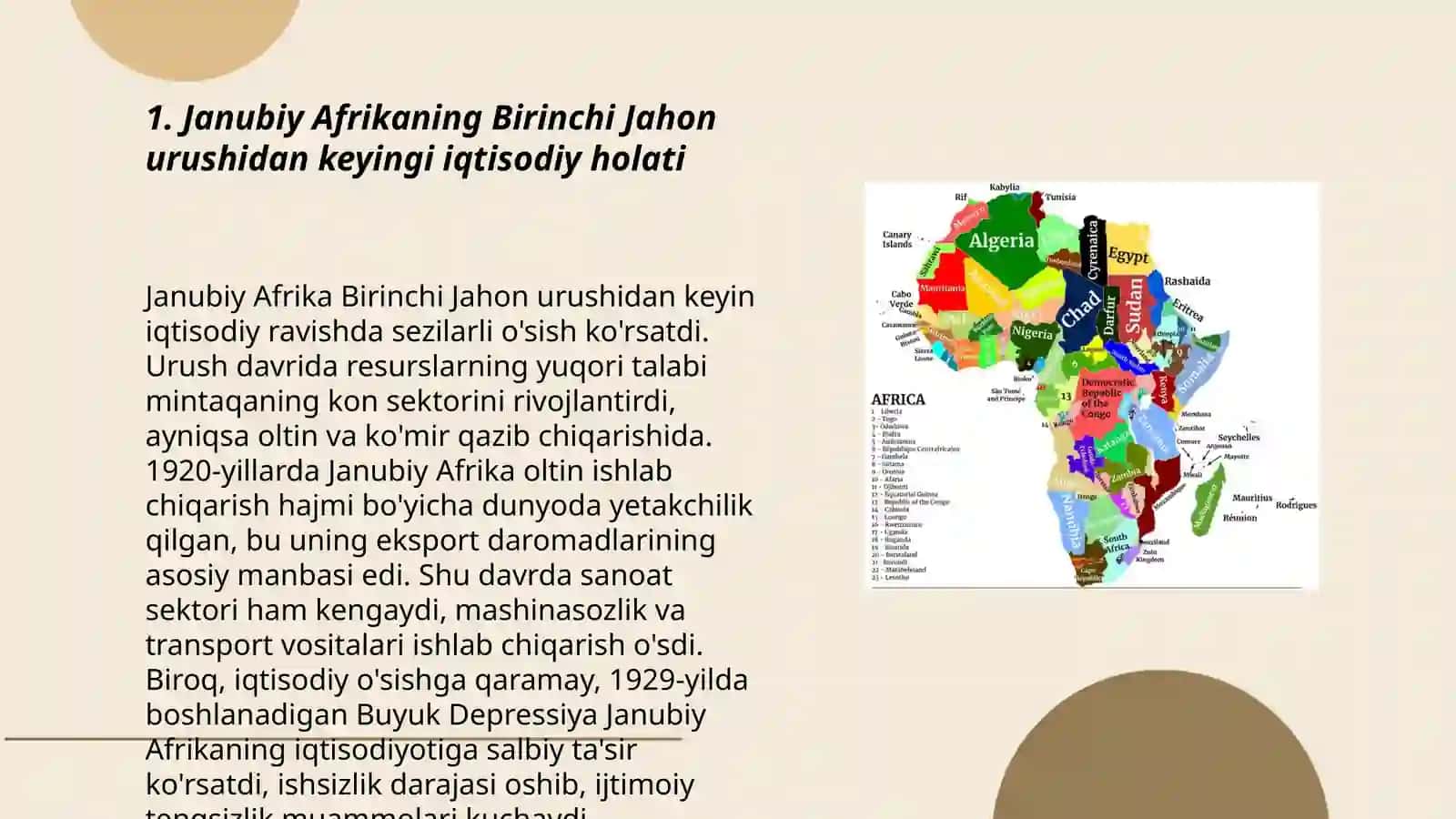 Janubiy Afrikaning Birinchi Jahon urushidan keyingi iqtisodiy holati 3