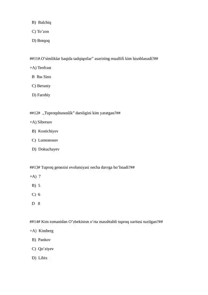 Tuprоqshunоslik fanidan test savоllari 3