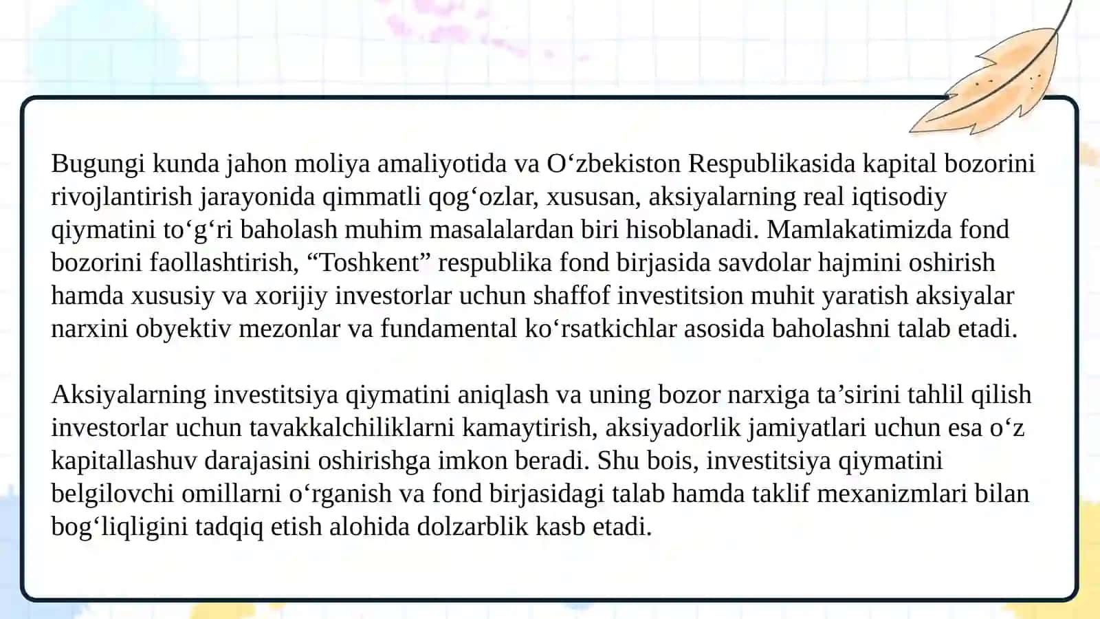 Qimmatli qog‘ozlarning investitsiya qiymatini baholash va aksiya narxiga ta’siri 3