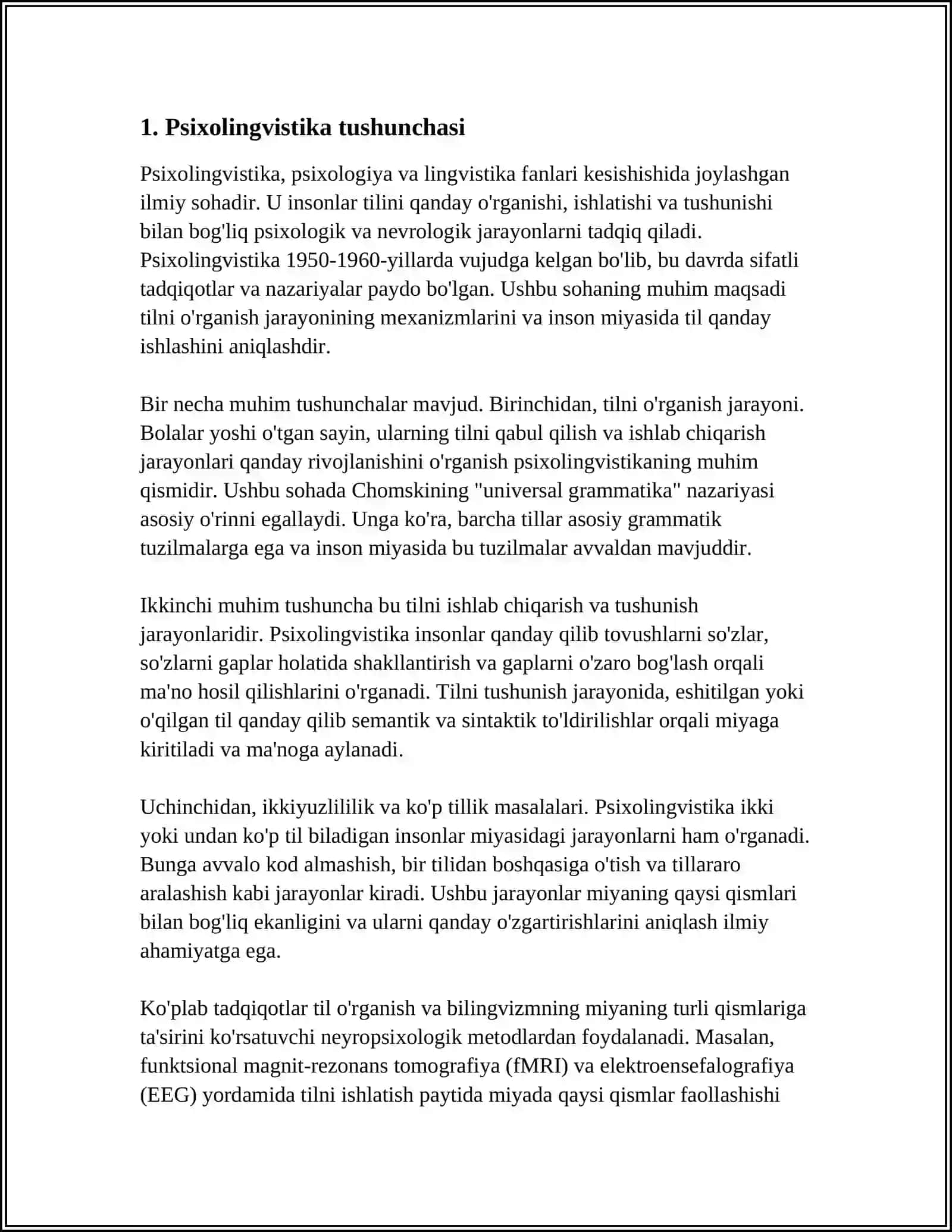 MUSTAQIL ISH Mavzu: PSIXOLINGVISTIKANING ASOSIY TUSHUNCHALARI 3