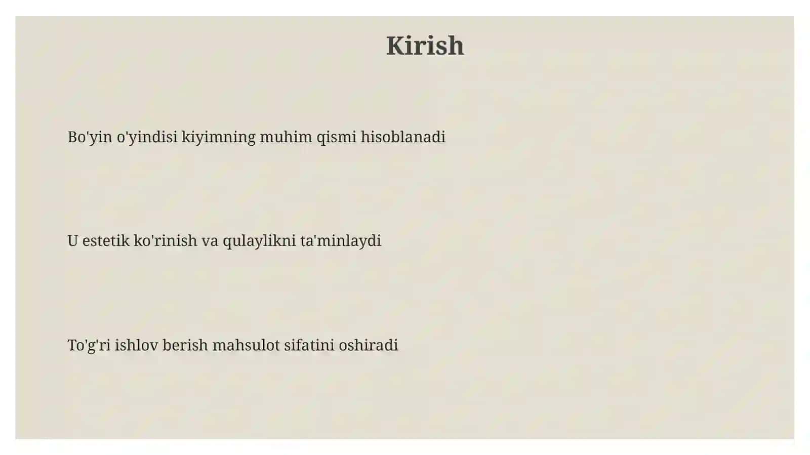 Ayyolar kiyimlarining bo'yin o'yindilariga ishlov berish namunalar tayyorlash 3