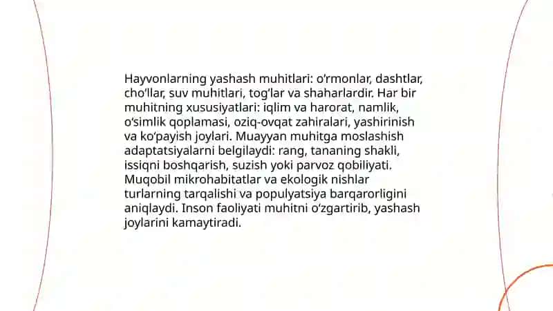Hayvonot olami yashash tarzi, ko'payishi va tarqalishi haqidagi bilimlar 3