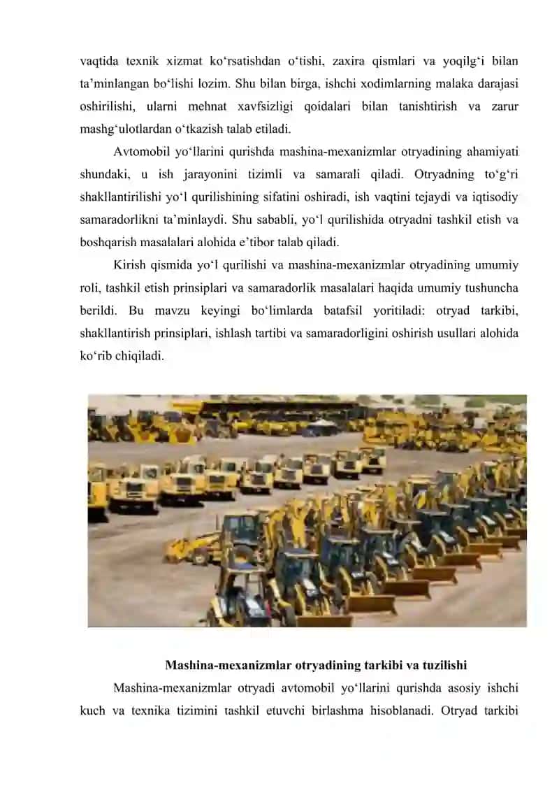 Avtomobil yoʻllarini qurishda mashina-mexanizmlar otryadini shakllantirish oʻziga xos xususiyatlari 3