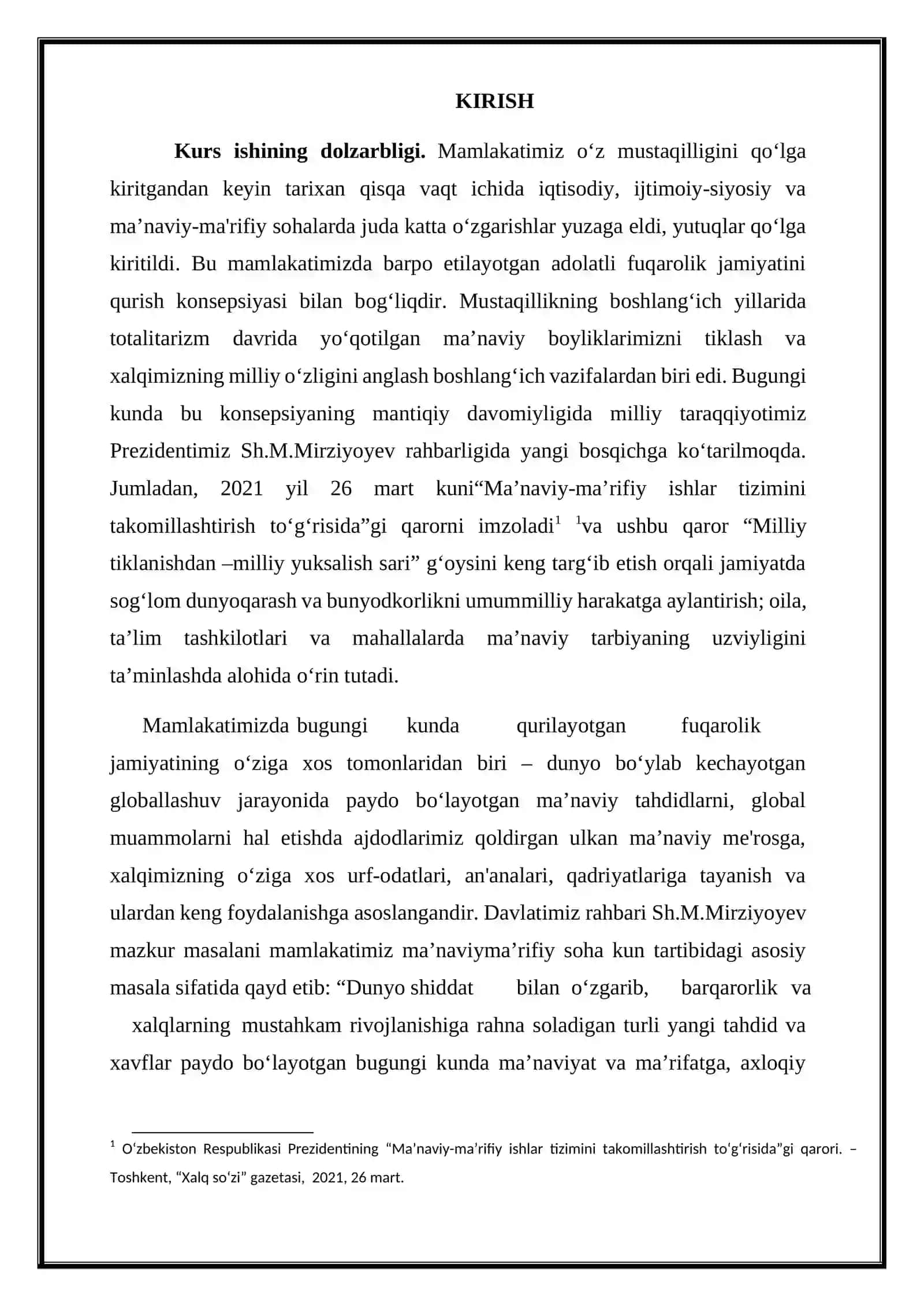 “Xalq millat hayotida milliy identlikni tarbiyalash bilan bog‘liq muhim vazifalar” mavzusidagi KURS ISHI 3
