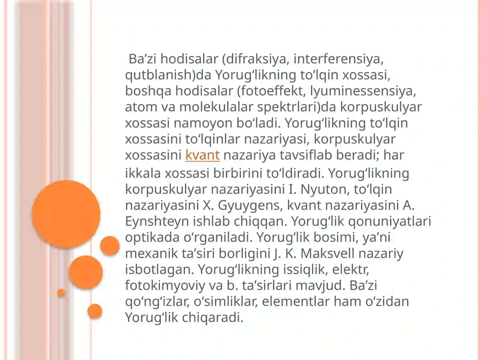 YORUG’LIKNING ISSIQLIK VA KIMYIVIY TA’SIRI.FOTOLYUMINESSENSIYA, FLURORESSENSIYA VA FOSFORESSENSIYASI.O’SIMLIKLAR FLUORESSENSIYA QONUNIYATLARINING FIZIK TALQINI 3