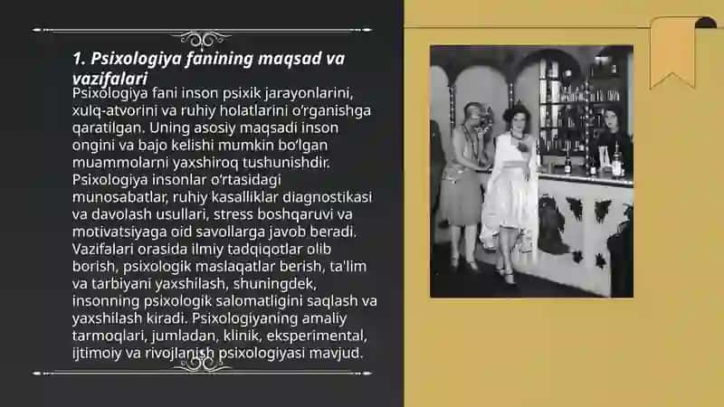Umumiy psixologiya fani predmetlari va asosiy vazifalari. Psixologiya fanining ilmiy tadqiqot metodlari 3