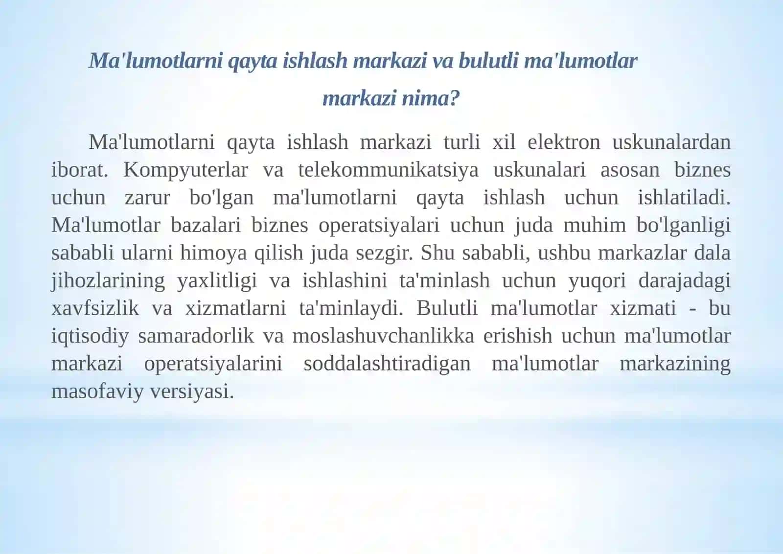 Ma’lumotlarni qayta ishlash markazlariniishjarayonini tahlil qilish 3