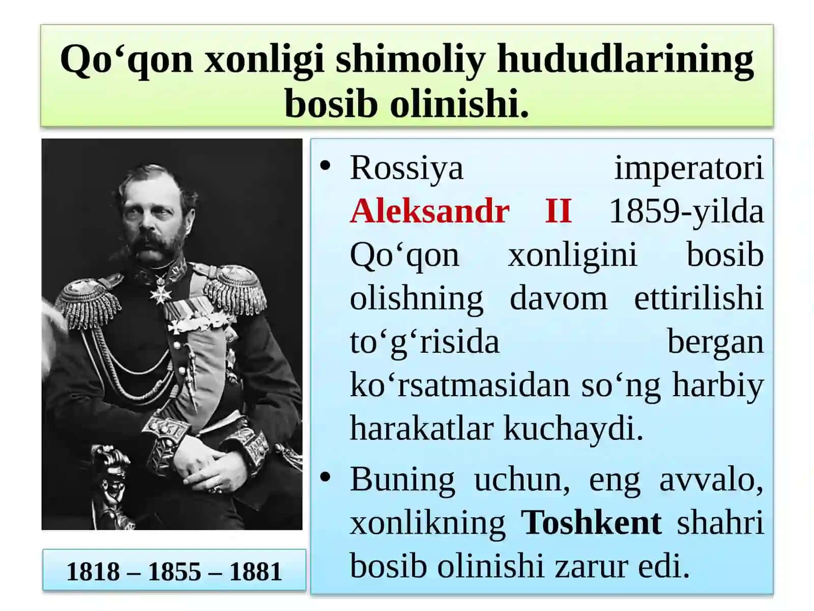 ROSSIYA IMPERIYASINING O‘RTA OSIYOGA YURISHI VA TURKISTON GENERAL-GUBERNATORLIGINING TASHKIL TOPISHI 3