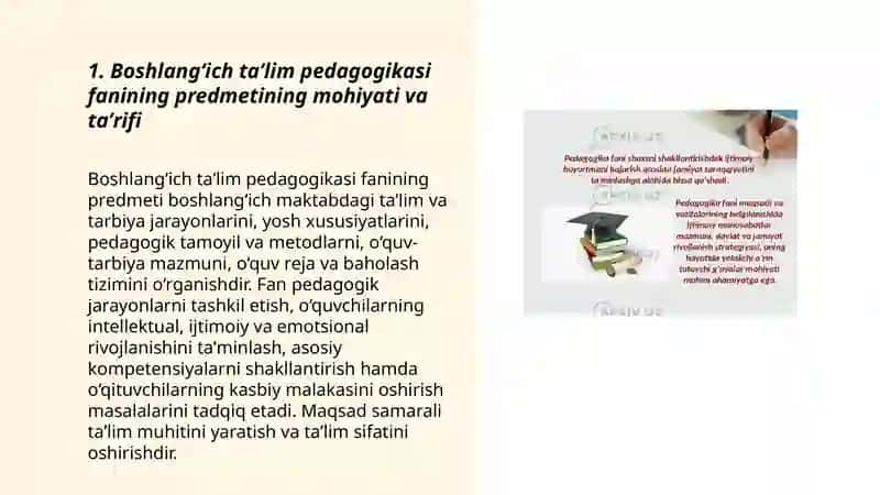 Boshlangʻich taʼlim pedagogikasi fanining predmiti, maqsadu, vazifasi, ilmiy tadqiqot metodlari 3
