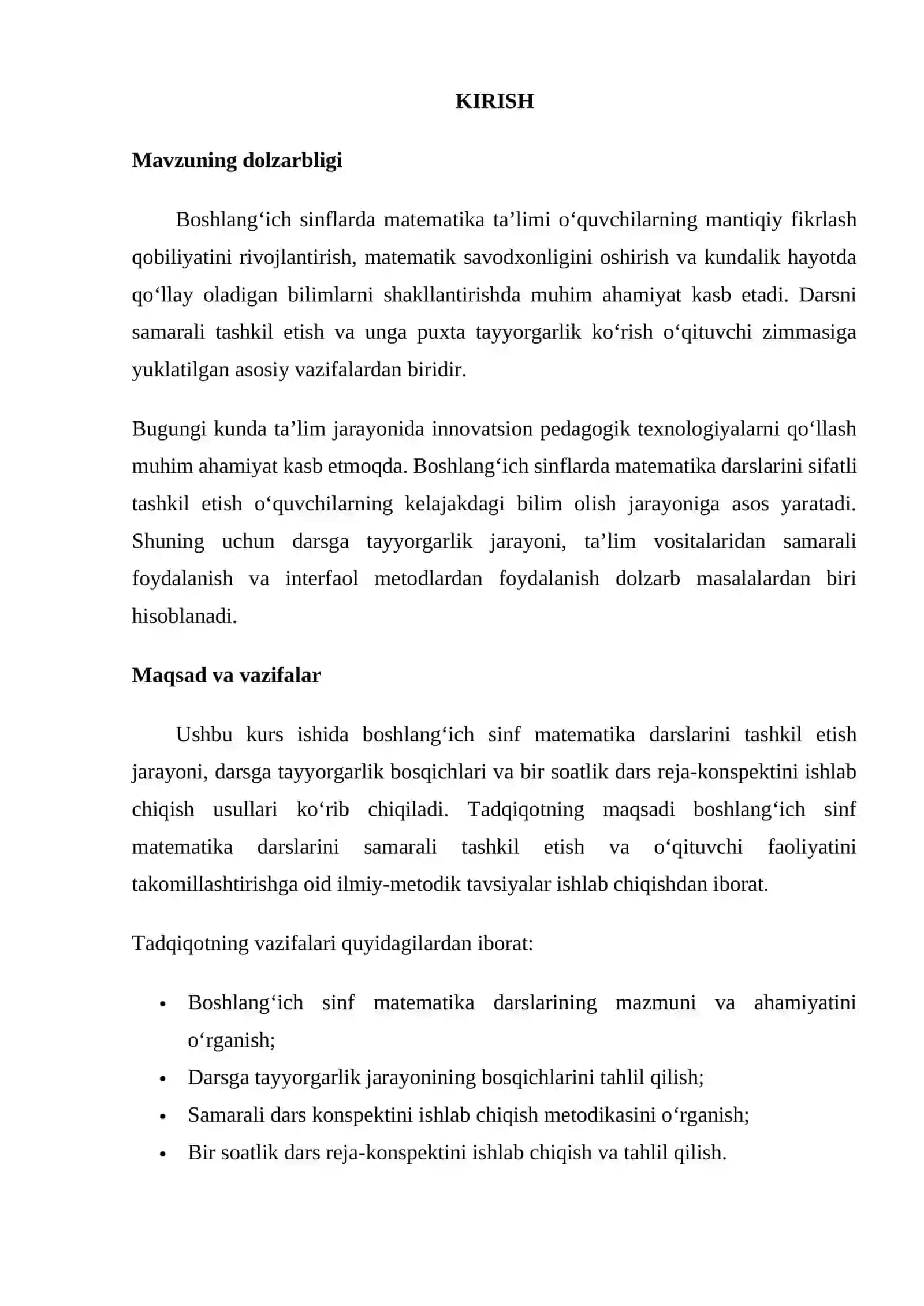 Boshlang‘ich sinf matematika darslarida darsni tashkil qilishga tayyorgarlik, bir soatlik dars reja konspektini tayyorlash 3