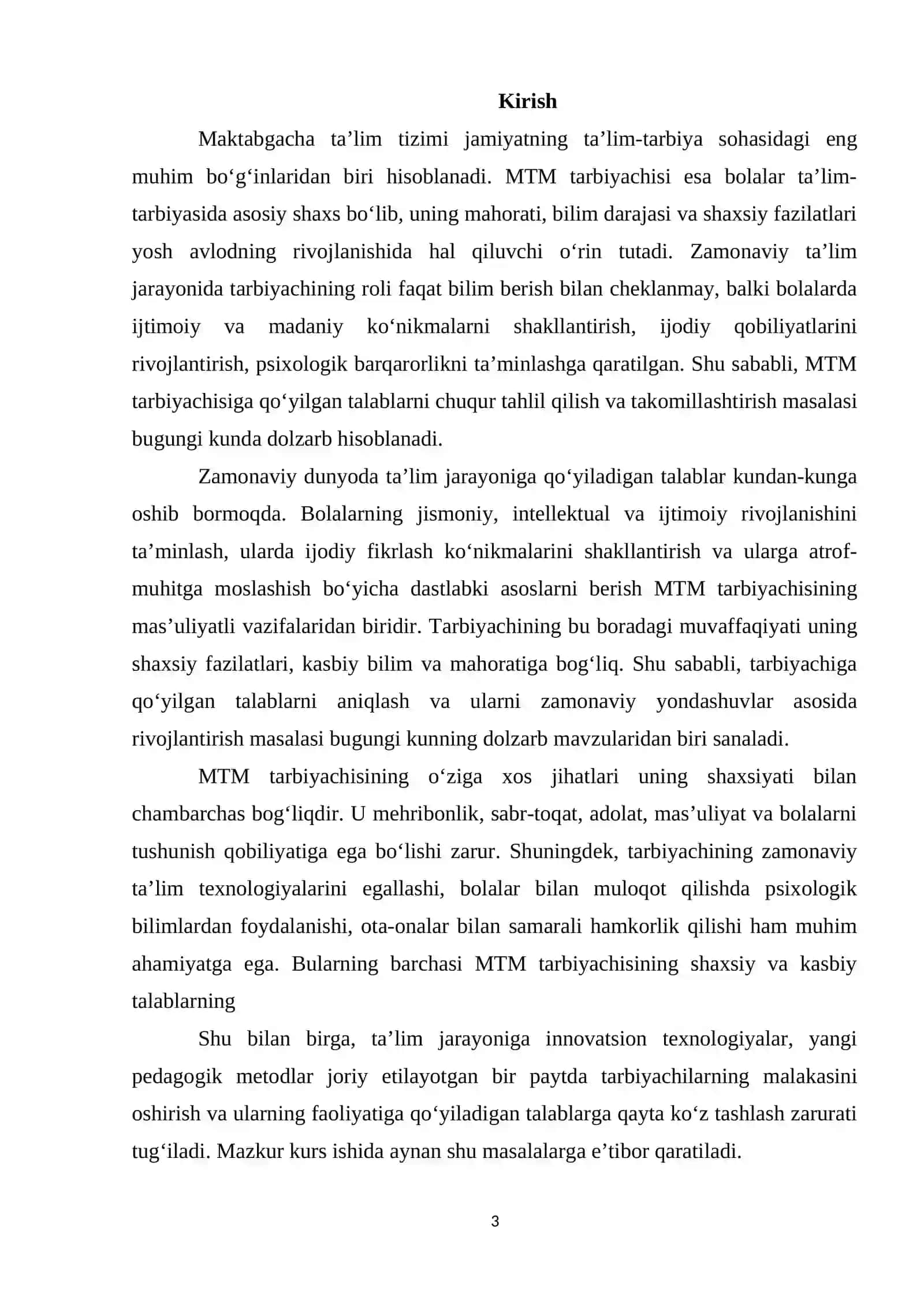 MAKTABGACHA TALIM TASHKILOTI.  MTM  TARBIYACHISI  SHAXSIGA. QOYILGAN TALABLAR 3
