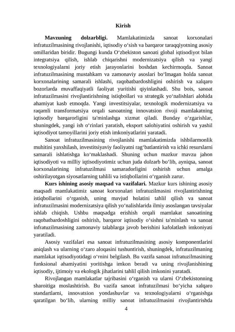 “Mamlakatimizda sanoat korxonalari infratuzilmasini rivojlantirish istiqbollari” mavzusida ilmiy ish 3