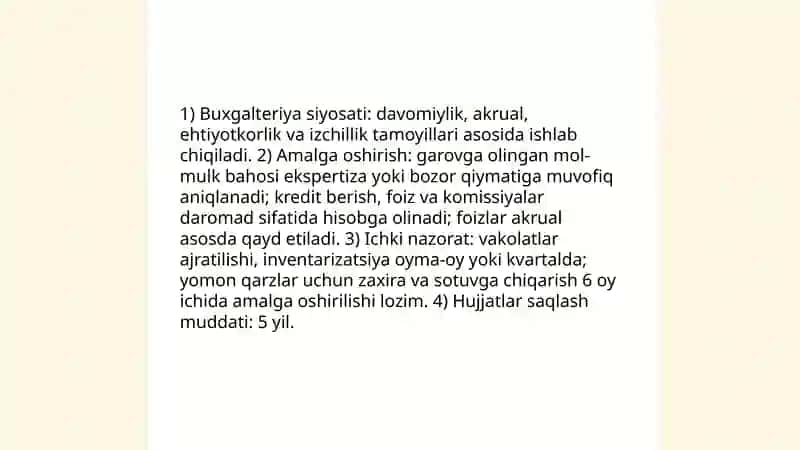 Lombart xizmatlarini ko rsatuvchi sub'cktlarda buxgalteriya hisobi 3