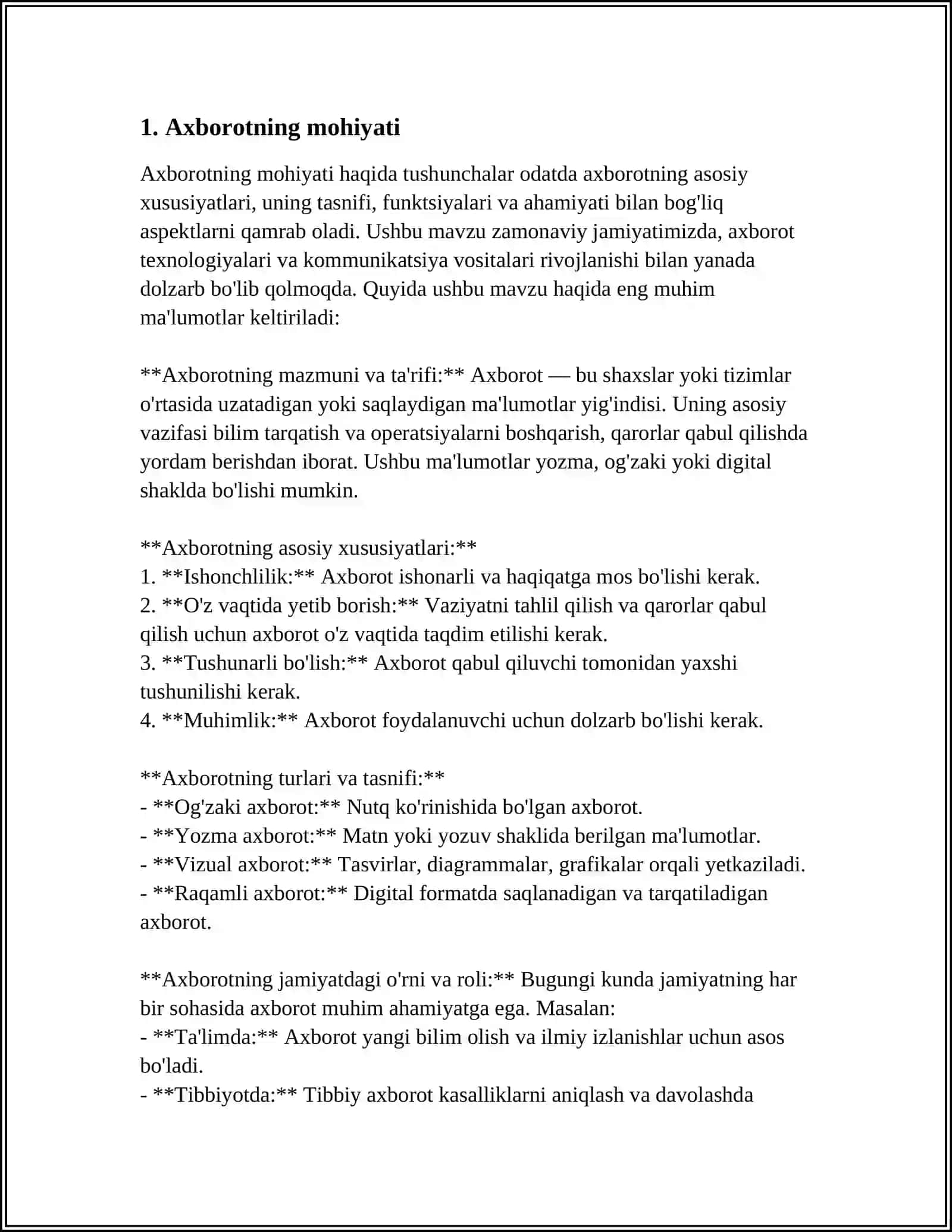 AXBOROT NIMA VA UNING MANBALARI 3