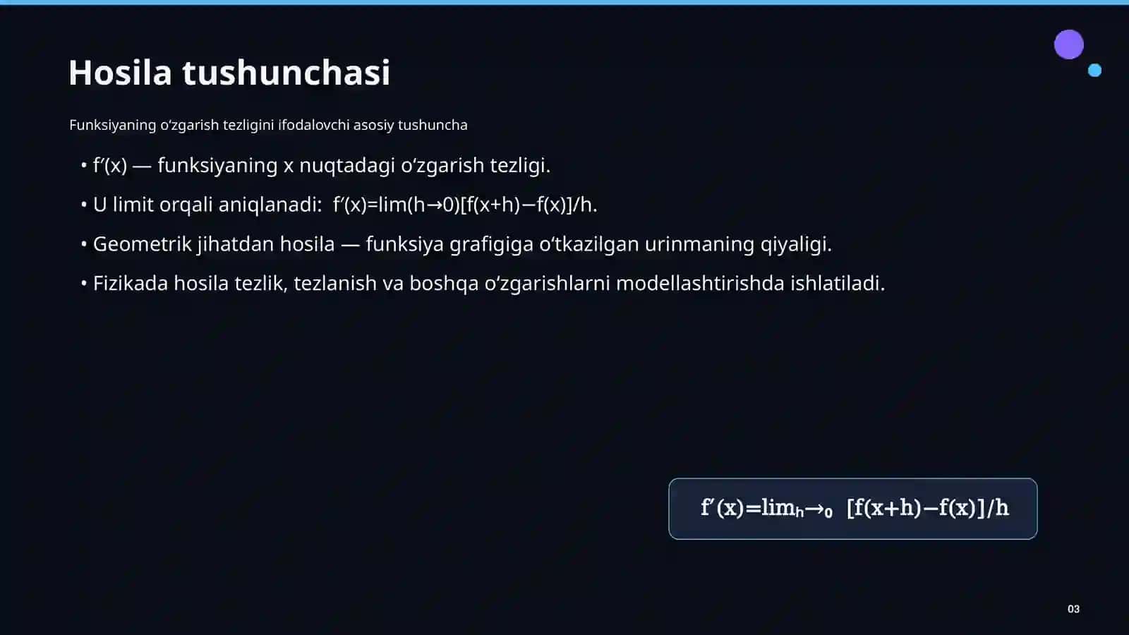 HOSILA VA UNING TATBIQLARI 3