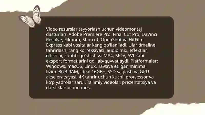 Video resurlar tayyorlash vositalari va usullari 3