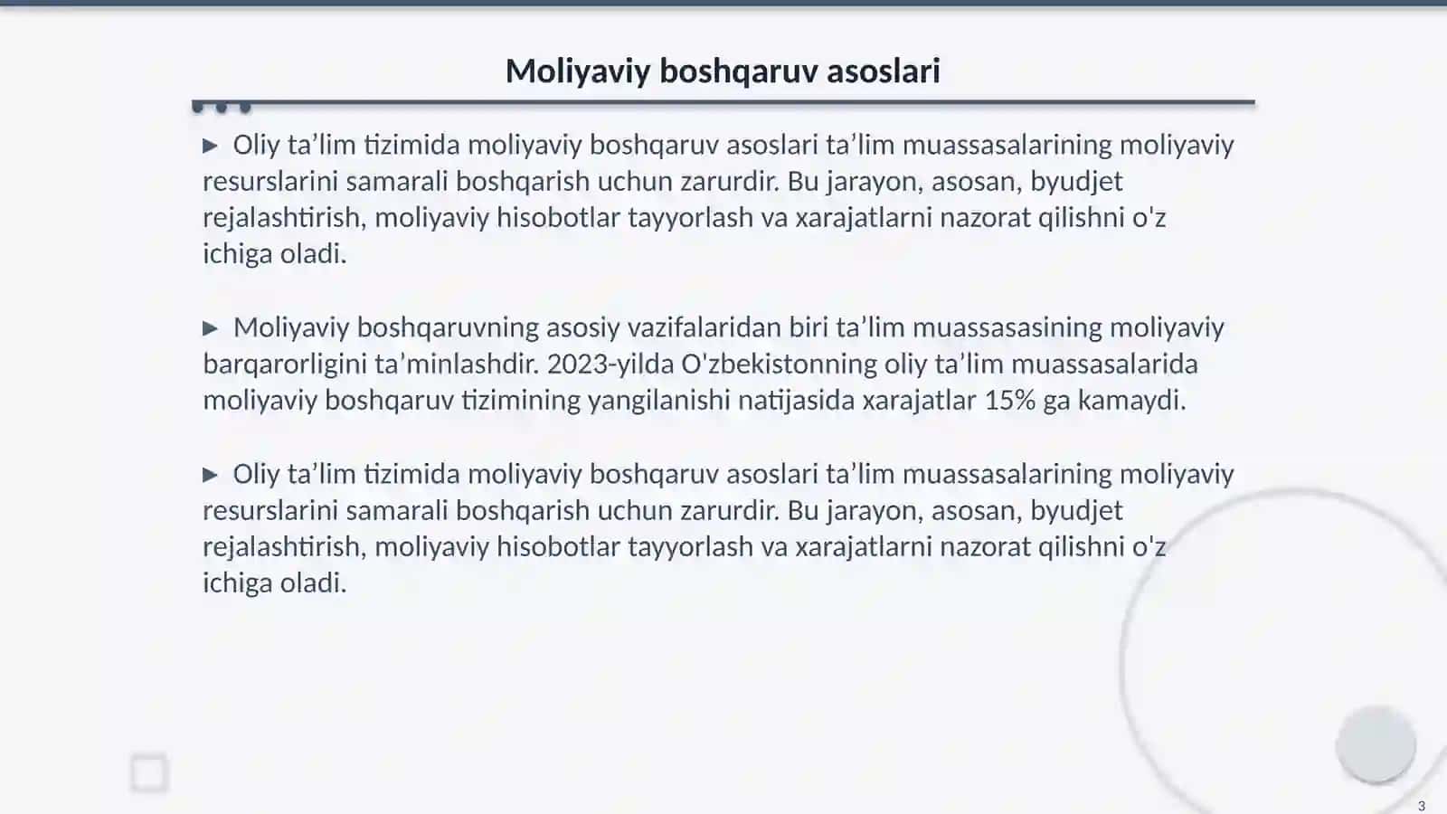 Moliyaviy boshqaruv asoslari 3
