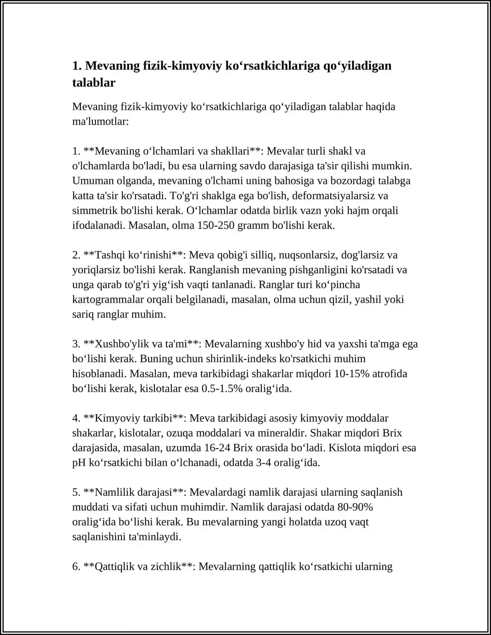 YANGI REVAZOR MEVALARNING SIFATIGA QO‘YILADIGAN TALABLAR VA ULARNI SAQLASH SHART SHAROITLARI 3