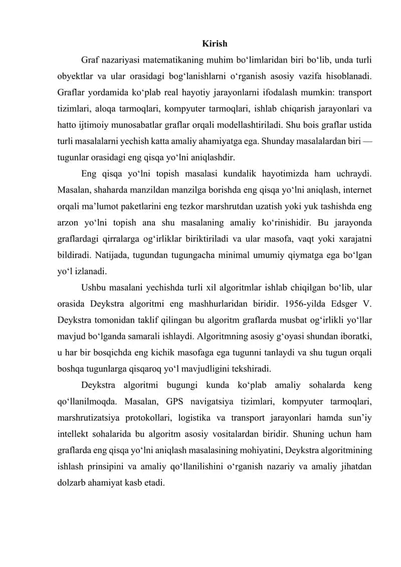 Graflarda eng qisqa yo‘lni aniqlashning Deykstra algoritmlari 3