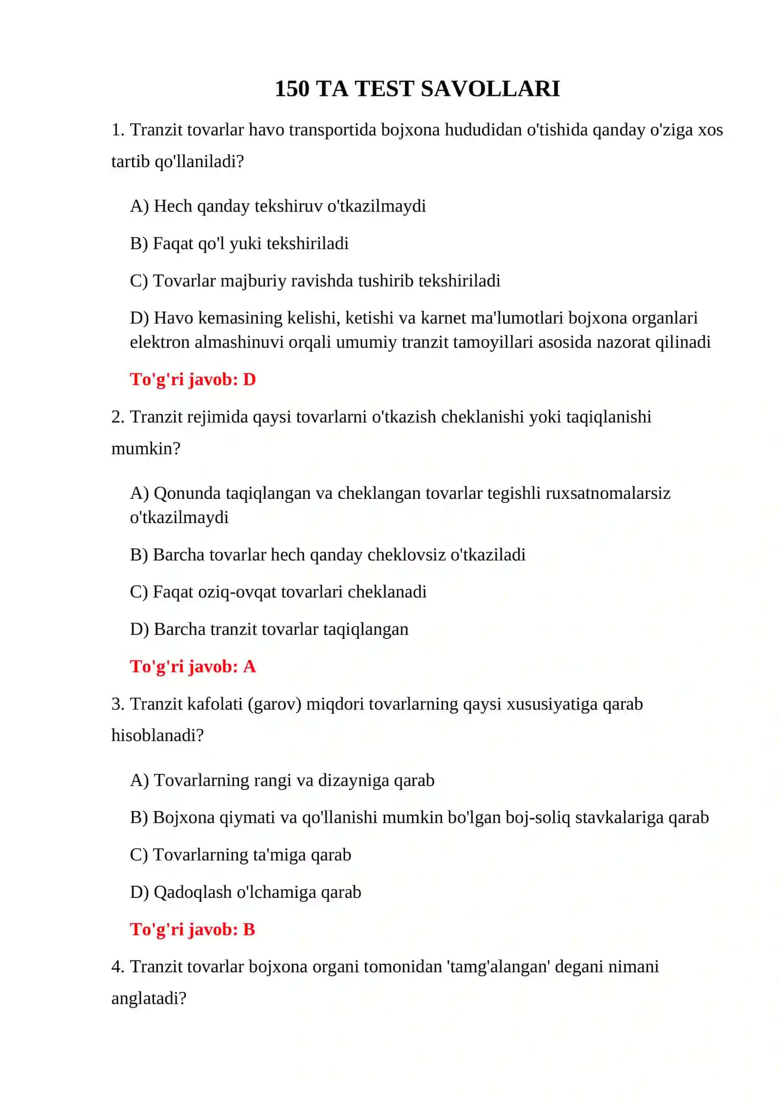 BOJXONA TRANZITI BO'YICHA SAVOLLAR 3