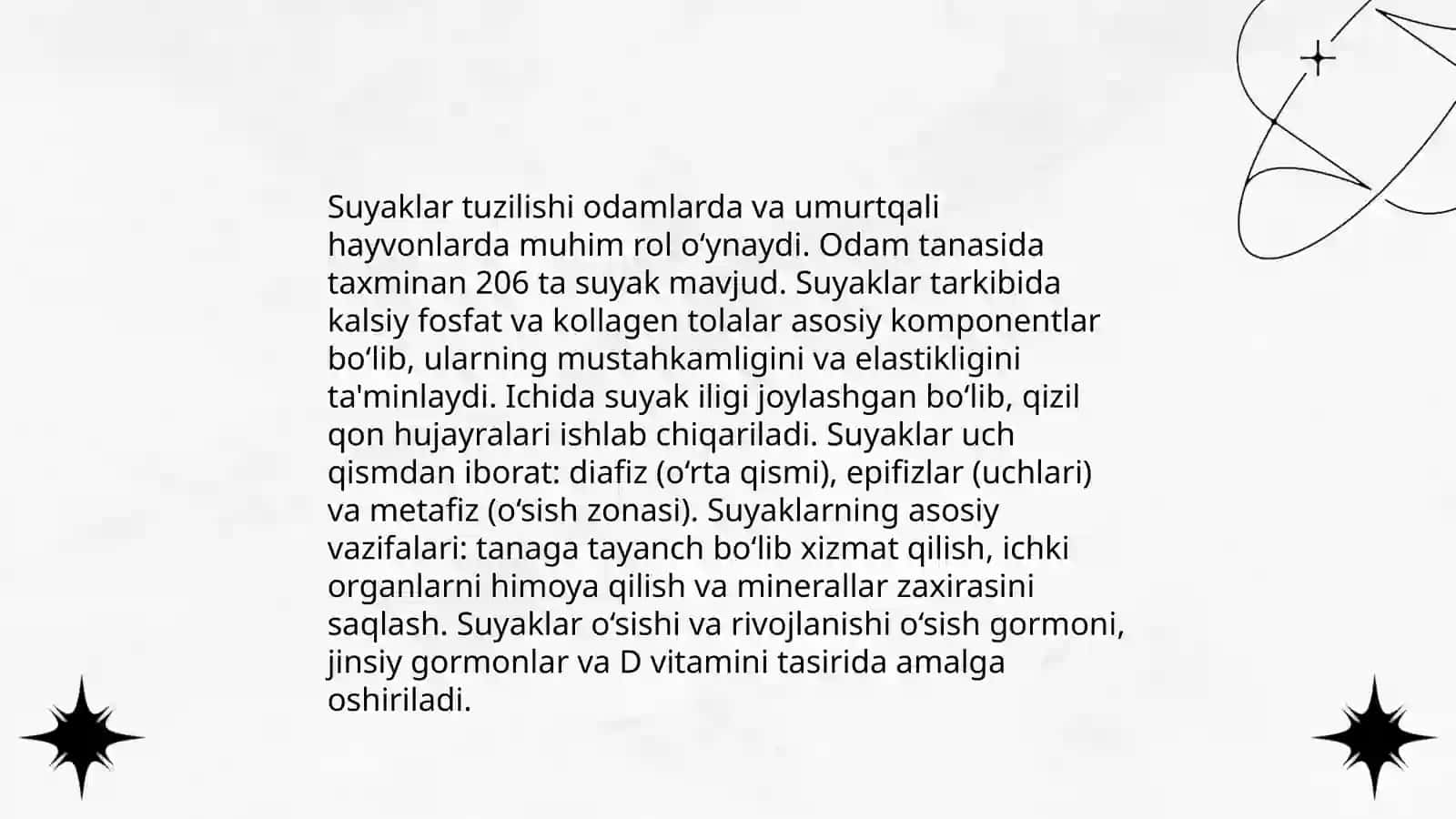 Suyaklar sistemasi tuzilishi va topografiyasi. Suyaklarning birikishi. Boʻgʻim turlari. Muskullar tuzilishi va topografiyasi 3