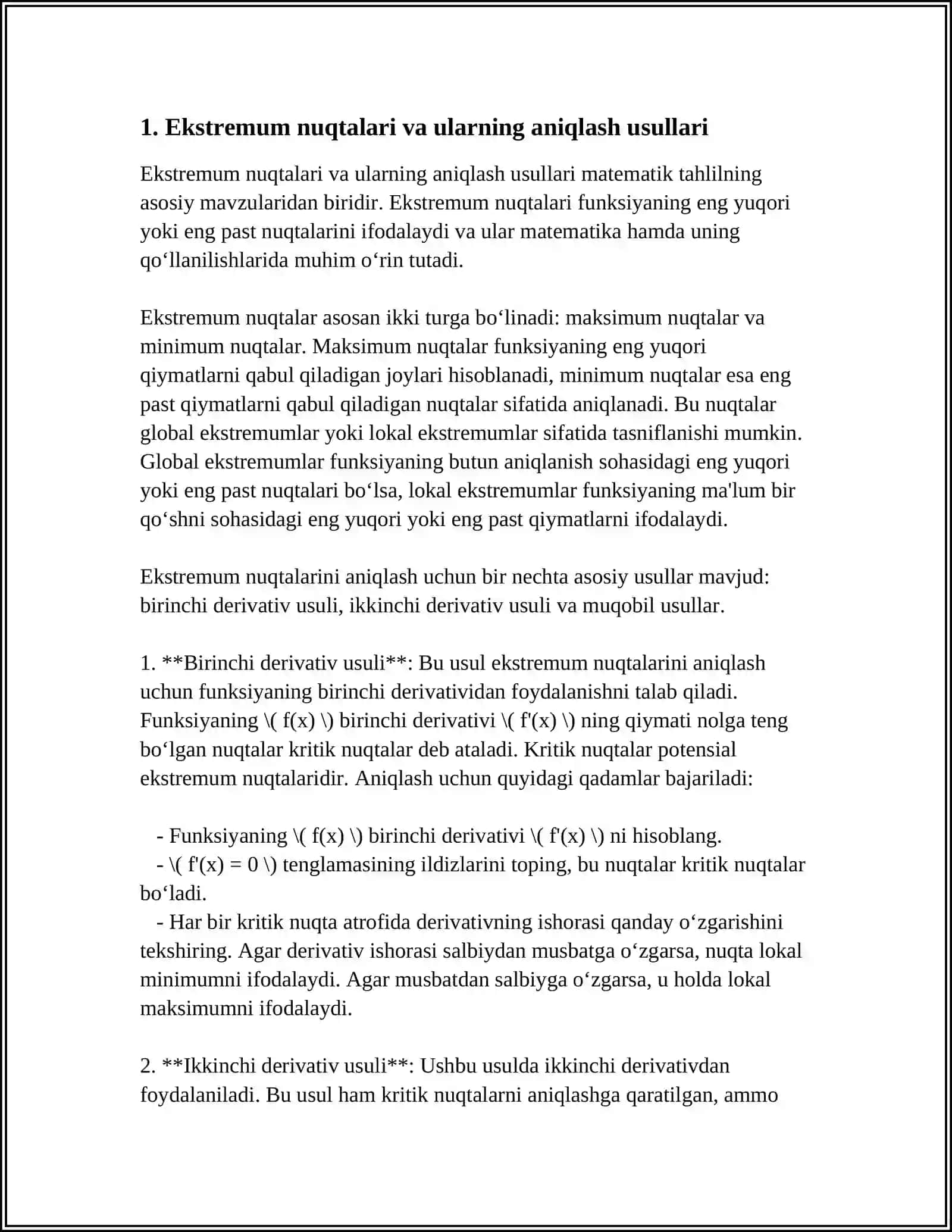 EKSTREMMUMLAR NAZARIYASINING GEOMETRIYA, MEXANIKA MASALALARIGA TATBIQLARI 3