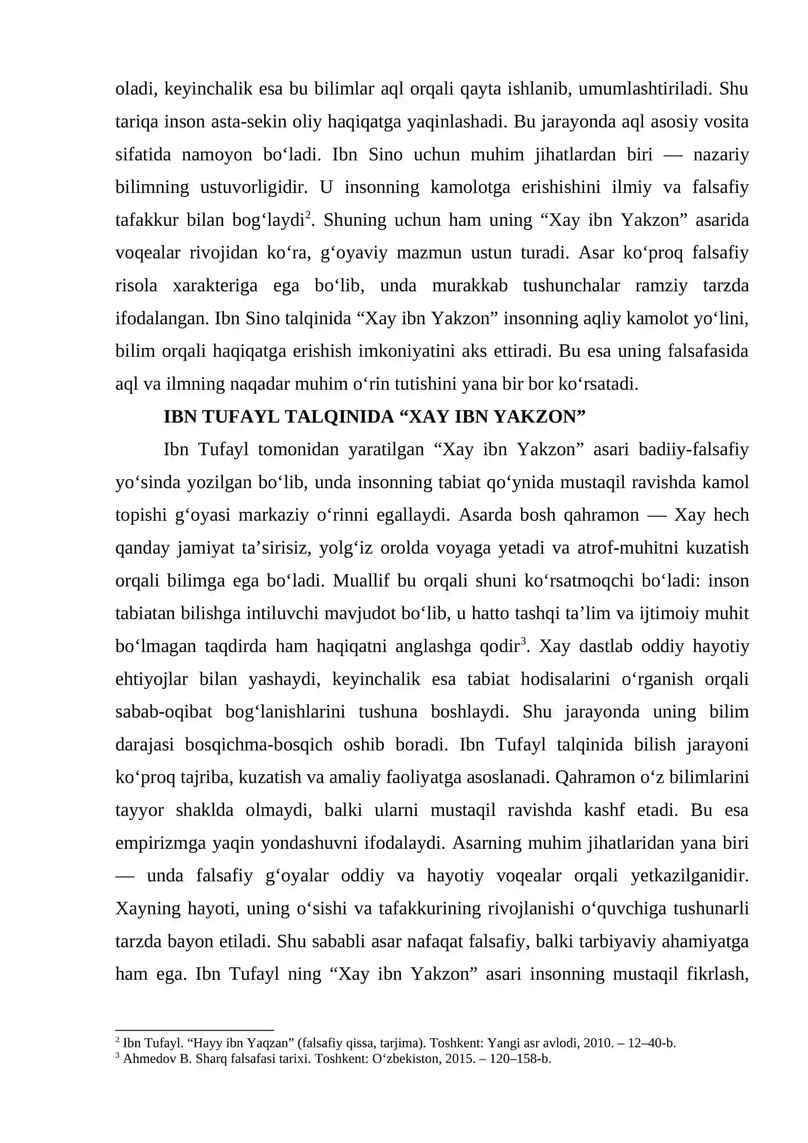 IBN TUFAYL VA IBN SINONING “XAY IBN YAKZON O‘G‘LI” RISOLASIDAGI QIYOSIY TAHLIL 3