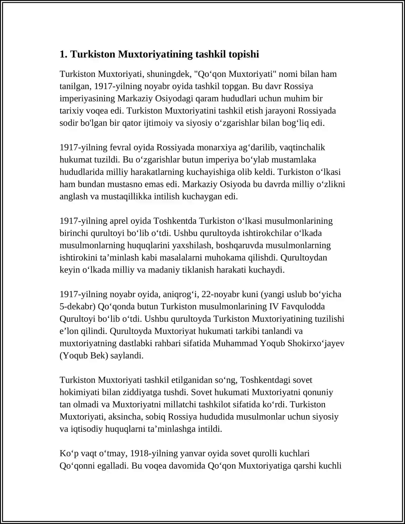 Turkiston Muxtoriyati Referati 3
