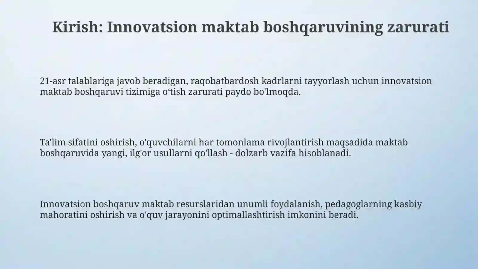 Maktabni innovatsion boshqaruv modeli. Maktabni rivojlantirish dasturi 3