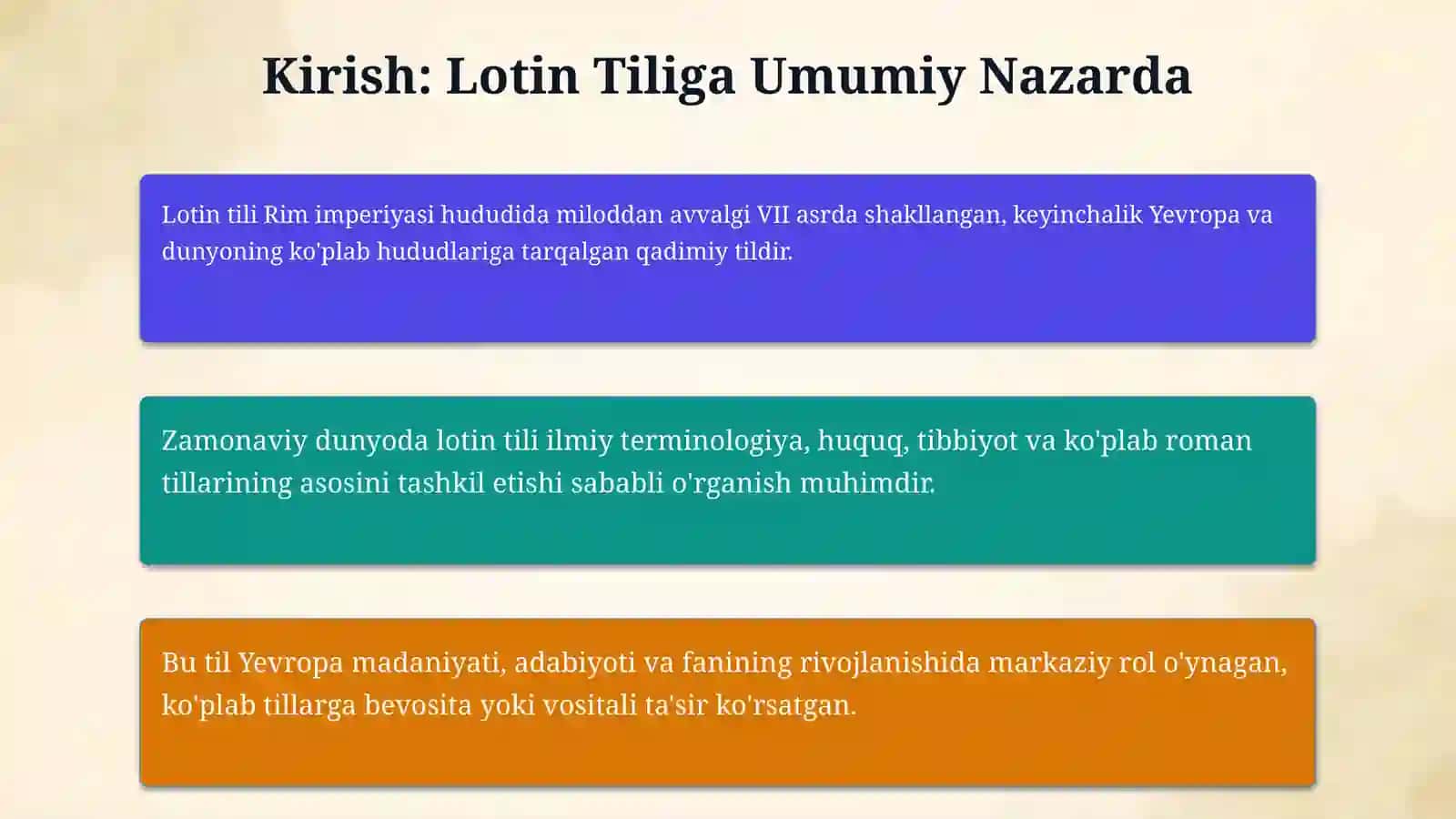 Lotin tili tarixi va zamonaviy tillarda lotinshunoslik 3