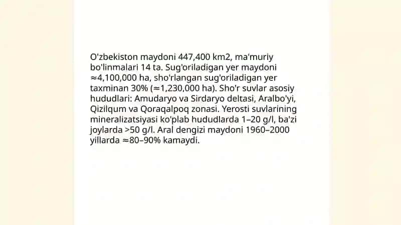 Ozbekiston sharoitida sho’r suvlarni chuchuklashtirish goyasini yaratish 3