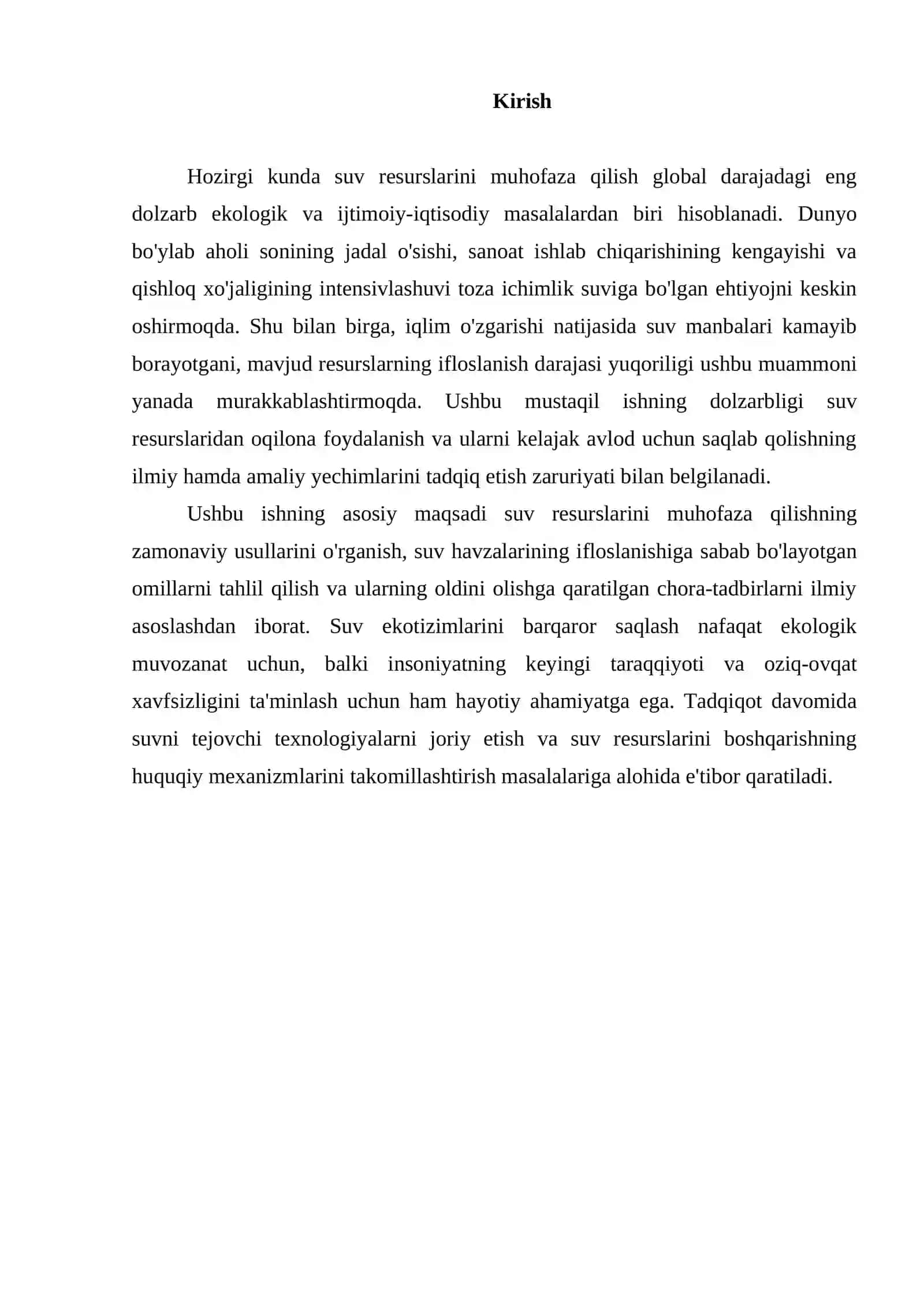 Suv resurslarini muhofaza qilish Referat 3