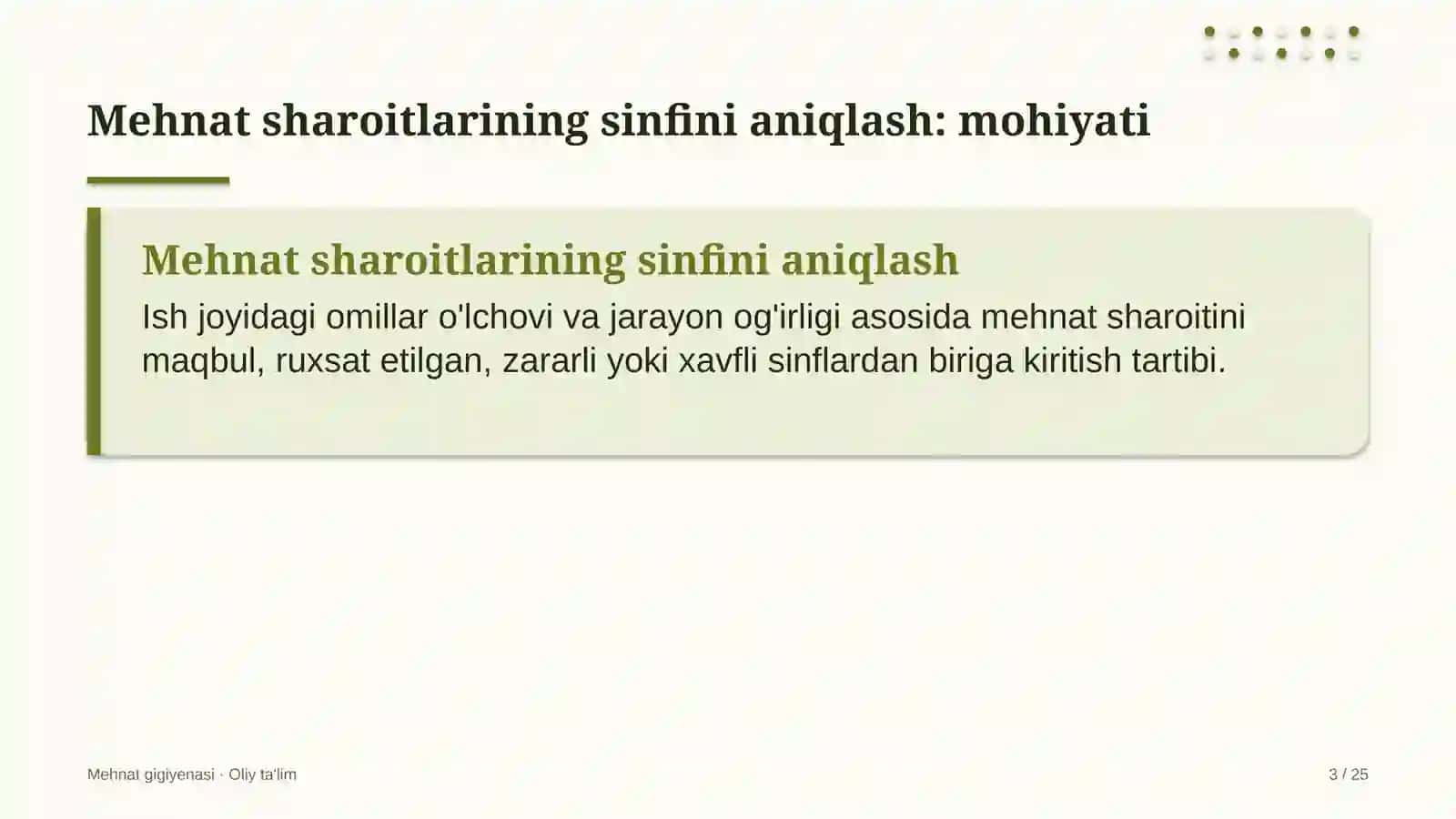 Xususiy klinikalarda mehnat sharoitlarining sinfini aniqlash 3
