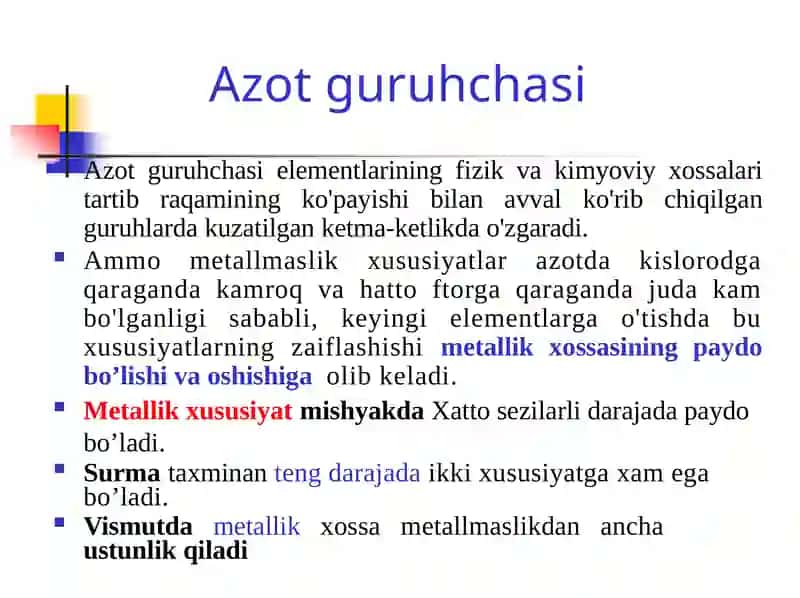 Azot guruhchasining umumiy tavsifi 3