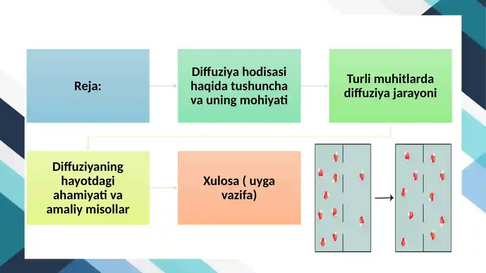 Diffuziya hodisasini o'rganish dars ishlanma 3