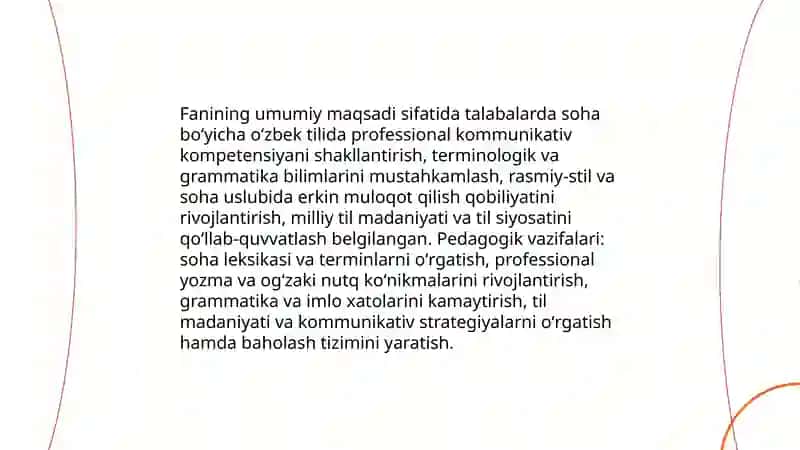 Oʻzbek tilining sohada qoʻllanilishi fanining maqsad va vazifalari 3