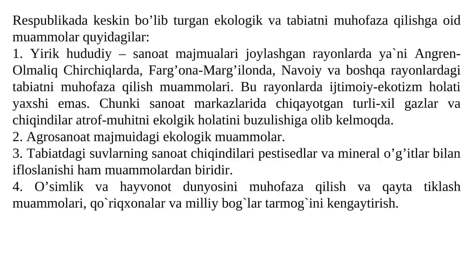 O’zbekistondagi ekologik muammolar va uni hal qilish yo’llari 3
