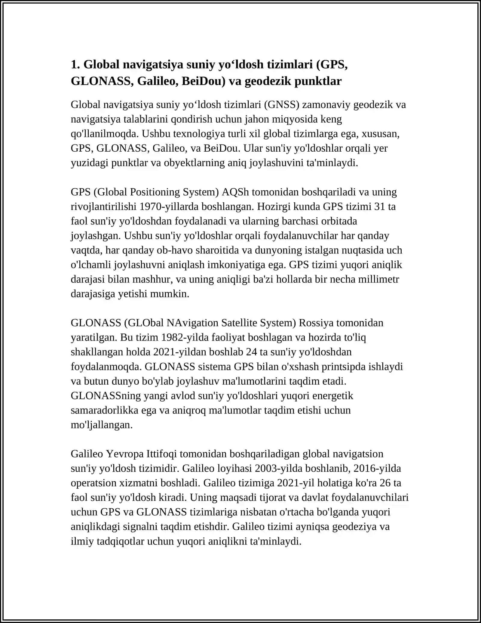 GLOBAL NAVIGATSIYA SUNIY YOLDOSHLAR ZAMONAVIY GEODEZIK PUNKTLAR 3