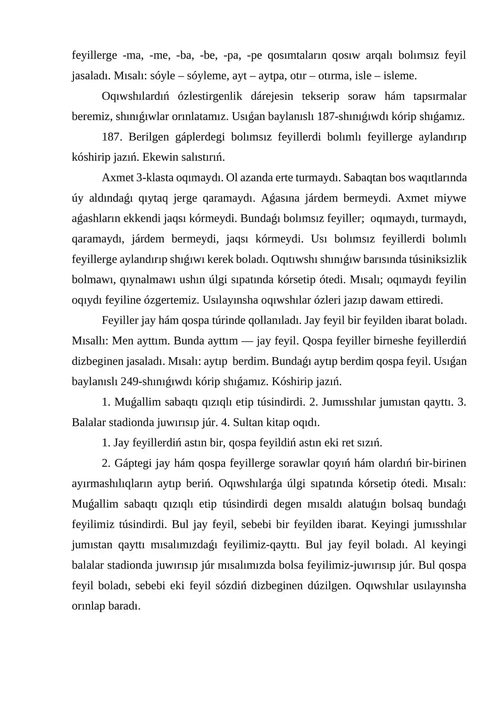 Baslawısh klass sabaqlarında feyilge tiyisli shınıǵıwlardı. klassifikaciyalaw 3