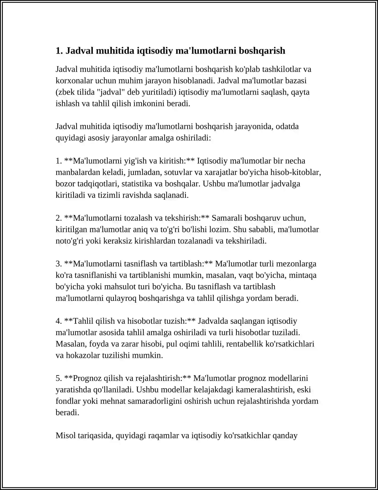 IQTISODIY AXBOROTLARNI JADVAL REDAKTORLARI VOSITALARIDAN FOYDALANGAN HOLDA QAYTA ISHLASH DASTURLARI 3