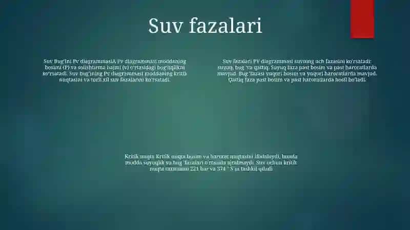 Suv BugʻIning Pv Diagrammasi Taqdimot 3