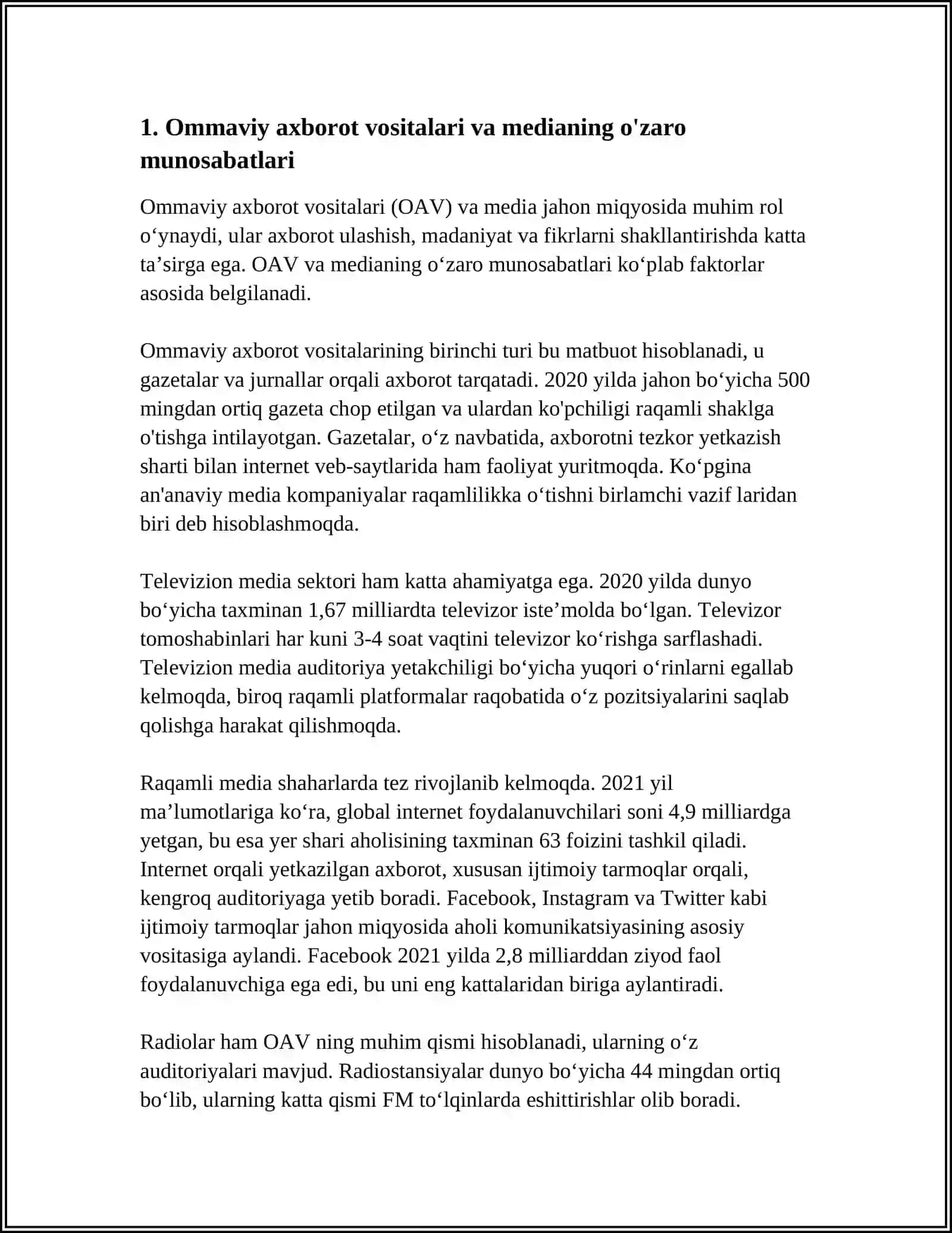 MEDIANING BOSHQA AXBOROT XIZMATLARI BILAN O'ZORO MUNOSABATI 3