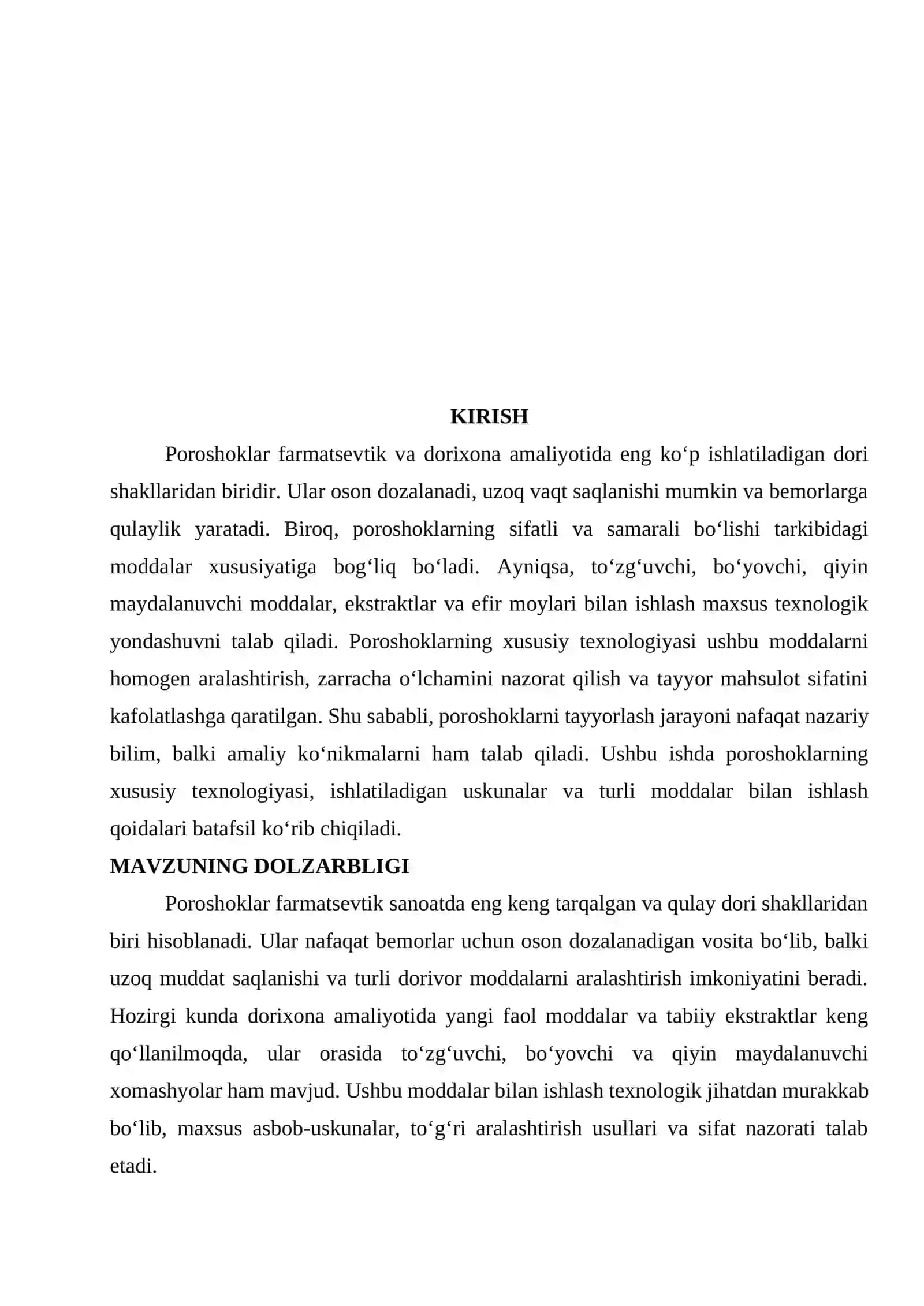 Poroshoklarning xususiy texnologiyasi mustaqil ish 3
