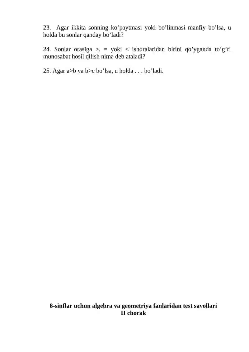 8-sinflar uchun matematika fandan test savollari 3