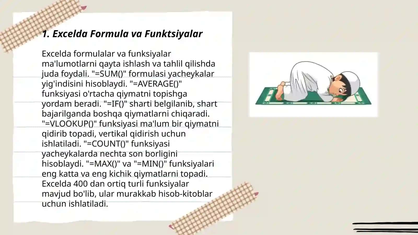 Excelda Formula va Funktsiyalar 3