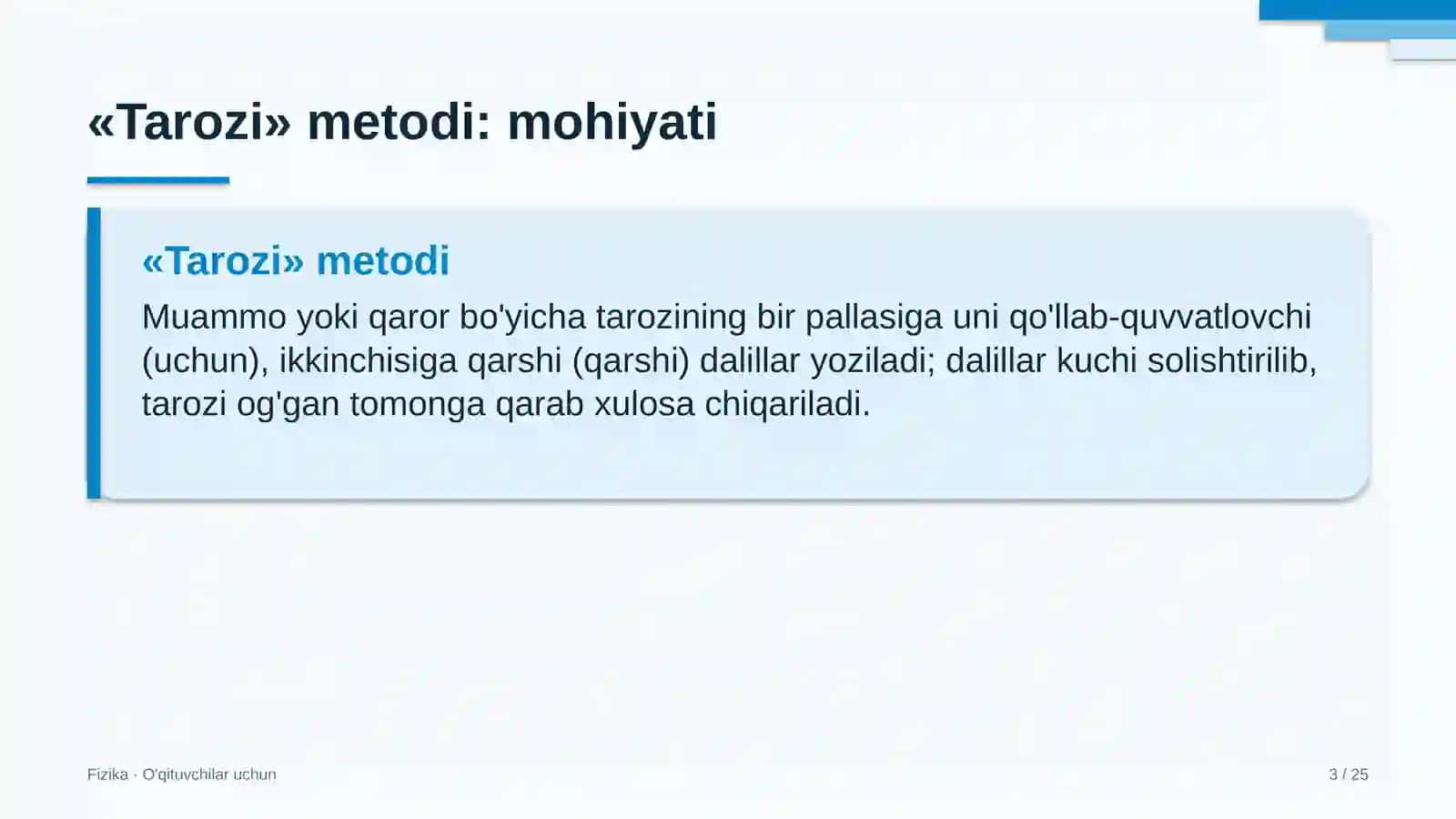 fizika darslarida tarozi metodidan foydalanish 3767 3